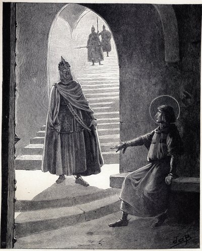 Sé cristiano, te haré caballero las palabras de Luis IX llamado San Luis (1214-1270) a un jefe de trigo sarraceno que entró en la prisión para hacerse caballero. Ilustración de Job (Jacques Marie Gaston Onfray y Breville) (Jacques-Marie) (1858-1931) para t de pseudonym for Onfray de Breville Jacques Job