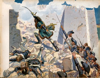 Campaña de Egipto: Joachim Murat (1767-1815) en el sitio de San Juan de Acre en Egipto. Grabado por Jacques Marie Gaston Onfray de Breville dit Job de pseudonym for Onfray de Breville Jacques Job