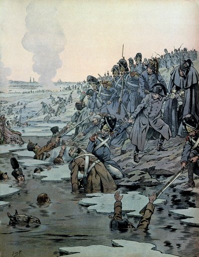 Campaña de Austria (1805): Después de la Batalla de Austerlitz, Napoleón I Bonaparte (1769-1821) y sus soldados salvaron a los rusos de los lagos helados el 2 de diciembre de pseudonym for Onfray de Breville Jacques Job