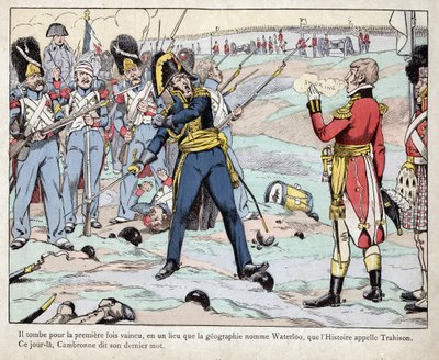 Primer Imperio: representación del General Pierre Cambronne (1770-1842) pronunciando “La guardia muere pero no se rinde” en la Batalla de Waterloo de pseudonym for Onfray de Breville Jacques Job