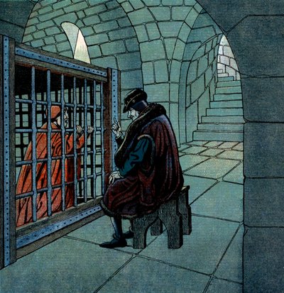 El rey francés Luis XI visita al cardenal Jean de la Balue prisionero en una jaula en la cárcel de Loche de pseudonym for Onfray de Breville Jacques Job