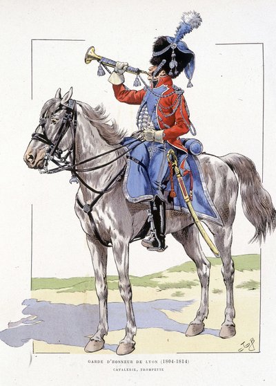Guardia de Honor de Lyon de 1804 a 1814, Trompeta a caballo - en “Hue des troupes de France”, ill. de Job de pseudonym for Onfray de Breville Jacques Job