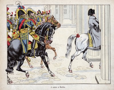 Él entra en Berlín - las tropas de Napoleón I entran en Berlín - 1806 - litografía de Job (Jacques Onfroy de Bréville) de “Le Grand Napoléon des Petites Enfants” 1893 de pseudonym for Onfray de Breville Jacques Job