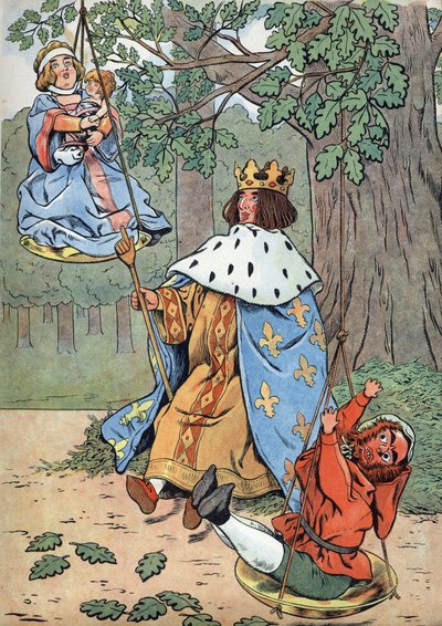 Historia de Francia. Escena de la vida de San Luis con juguetes: el Rey Luis IX conocido como San Luis (1214-1270) impartiendo justicia al pie de un roble. En “Joujoux a l