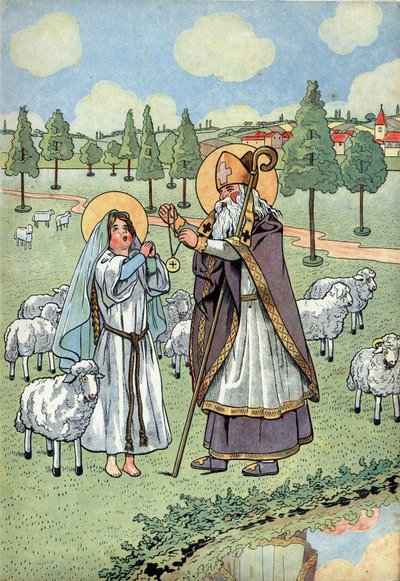 Historia de Francia. Escena de la vida de Santa Genoveva con juguetes: El obispo Saint Germain d