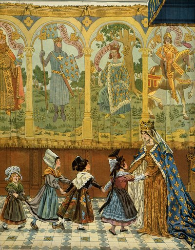 Historia de Francia en la Edad Media: Alegoría de las provincias francesas atestiguadas a la corona de Francia bajo el reinado del rey Luis XI llamado el Prudente (1423-1483) de pseudonym for Onfray de Breville Jacques Job