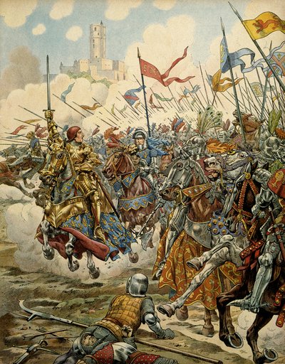 Historia de Francia en la Edad Media: El rey Luis XI llamado el Prudente (1423-1483) al frente de su ejército durante la Batalla de Montlhéry contra la Liga del Bien Público, 16 de julio de pseudonym for Onfray de Breville Jacques Job