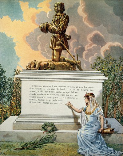 Historia de Francia en la Edad Media: Tumba del rey de Francia Luis XI llamado el Prudente (1423-1483) en Notre Dame de Cléry (Notre-Dame-de-Cléry), Valle del Loira. Ilustración de Jacques Marie Gaston Onfray de Breville dit JOB (1858-1931) de pseudonym for Onfray de Breville Jacques Job