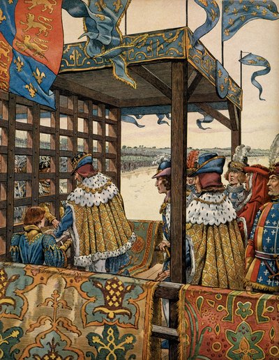 Historia de Francia en la Edad Media: encuentro entre el Rey de Francia Luis XI conocido como el Prudente (1423-1483) y Eduardo IV de Inglaterra (1442-1483) en Picquigny para la firma de una tregua de siete años el 29 de agosto de pseudonym for Onfray de Breville Jacques Job