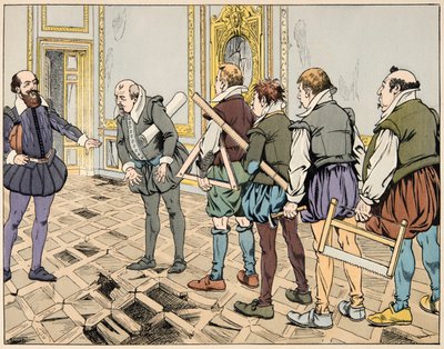 Ilustración del libro “Le bon roy Henri”, ilustrado por Jacques Marie Gaston Onfray de Breville dit JOB (1858-1931): Sully (Maximiliano de Béthune) muestra una economía severa de pseudonym for Onfray de Breville Jacques Job