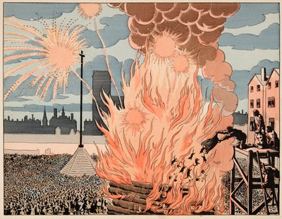 Ilustración del libro “Le bon roy Henri”, ilustrado por Jacques Marie Gaston Onfray de Breville dit JOB: Fuego de alegría en la plaza de París de pseudonym for Onfray de Breville Jacques Job