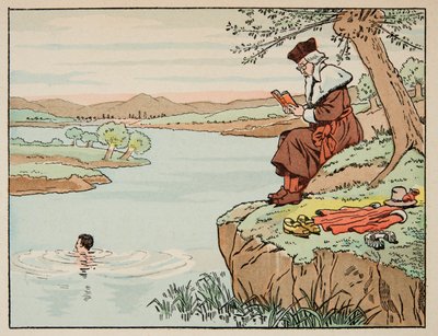Ilustración del libro “Le bon roy Henri”, ilustrado por Jacques Marie Gaston Onfray de Breville dit JOB: Educación en el siglo XVI: natación de pseudonym for Onfray de Breville Jacques Job