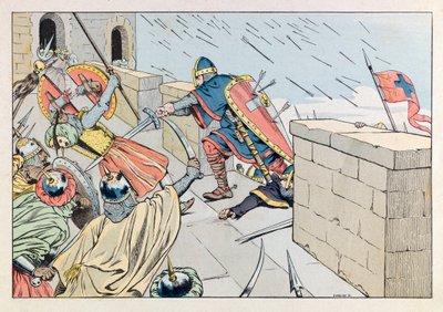 Jacques Marie Gaston Onfray de Breville dit JOB (1858 - 1931); Ilustración del libro "Las espadas de Francia": Toma de Jerusalén por Godofredo de Bouillon en 1099; Colección privada de pseudonym for Onfray de Breville Jacques Job