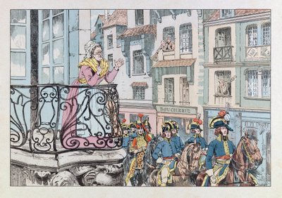 Ilustración del libro "Les épées de France": El general Louis Lazare Hoche (1768-1797) desfilando al frente de sus tropas de pseudonym for Onfray de Breville Jacques Job