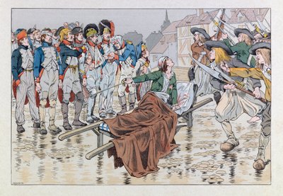 Jacques Marie Gaston Onfray de Breville dit JOB - Ilustración del libro Las espadas de Francia: El Marqués de Bonchamps herido mortalmente después de la batalla de Cholet en 1793 salva a prisioneros republicanos de las manos de los chouans de pseudonym for Onfray de Breville Jacques Job
