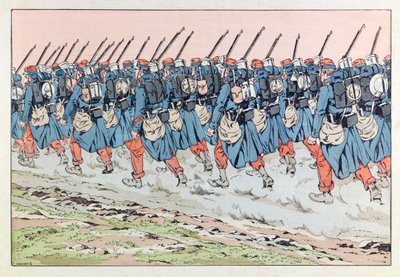Jacques Marie Gaston Onfray de Breville dit JOB (1858 - 1931); Ilustración del libro "Les épées de France": Les poilus de 14 en route pour le front; Coll, Part de pseudonym for Onfray de Breville Jacques Job