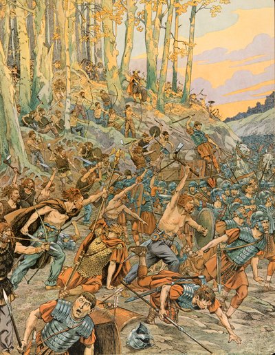 Historia de Bélgica: Batalla de Aduatuca, en el Valle del Geer en 54 a.C., los Eburones (belgas) masacraron a las legiones romanas de César durante la Guerra de las Galias de pseudonym for Onfray de Breville Jacques Job