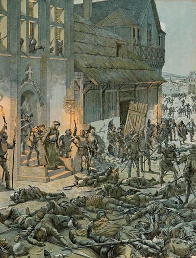 Historia de Bélgica: En la noche del 27 al 28 de octubre de 1468 seiscientos Franchimontonis sorprenden a los soldados franceses de Carlos el Temerario (1433-1477) y Luis XI (1423-1483) en su campamento de pseudonym for Onfray de Breville Jacques Job