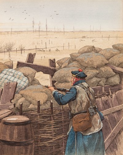 Jacques Marie Gaston Onfroy de Breville, conocido como JOB (1858-1931) - Le fusilier marin (fusilero marino en una trinchera durante la Primera Guerra Mundial). Colección privada de pseudonym for Onfray de Breville Jacques Job