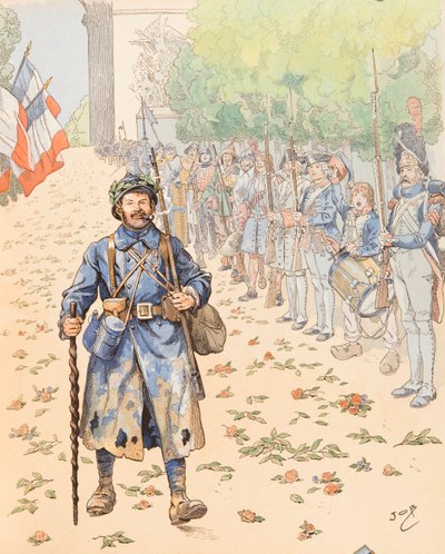 Jacques Marie Gaston Onfroy de Breville, conocido como JOB (1858-1931) - Le triumphe du poilu (alegoría del militar francés rindiendo homenaje al poilu). Colección privada de pseudonym for Onfray de Breville Jacques Job