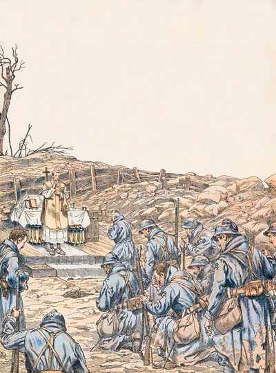 Jacques Marie Gaston Onfroy de Breville dit JOB (1858-1931) - Misa celebrada en una trinchera durante la Primera Guerra Mundial, Colección privada de pseudonym for Onfray de Breville Jacques Job