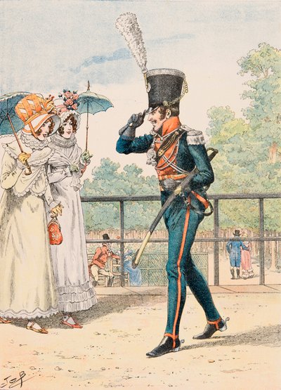 Jacques Marie Gaston Onfroy de Breville, conocido como JOB (1858-1931) - Uniforme de las tropas francesas en todo momento: Cazador del Duque de Berry. Colección privada de pseudonym for Onfray de Breville Jacques Job