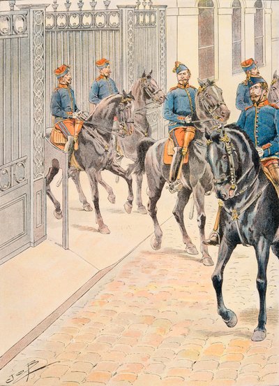 Jacques Marie Gaston Onfroy de Breville, conocido como JOB (1858-1931) - Uniforme de las tropas francesas en todo momento: Cien Guardias (Segundo Imperio). Colección privada de pseudonym for Onfray de Breville Jacques Job