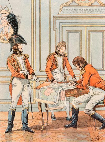 Jacques Marie Gaston Onfroy de Breville, conocido como JOB (1858-1931) - Uniforme de las tropas francesas en todo momento: Ayudante de campo del vicecondestable Louis Alexandre Berthier (1753-1815), Príncipe de Neuchatel, Mayor General. Colección privada de pseudonym for Onfray de Breville Jacques Job