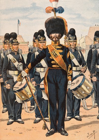 Jacques Marie Gaston Onfroy de Breville, conocido como JOB (1858-1931) - Uniforme de las tropas francesas en todo momento: Tambor Mayor de las Tripulaciones de la Flota (1837). Colección privada de pseudonym for Onfray de Breville Jacques Job