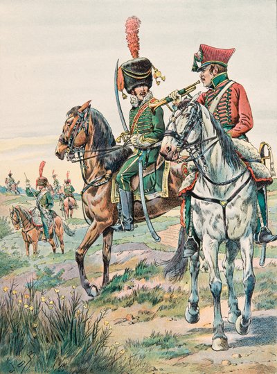 Uniforme de las tropas francesas en todos los tiempos: Trompeta de los Caballos Ligeros de Arenberg (1807), Colección Privada de pseudonym for Onfray de Breville Jacques Job