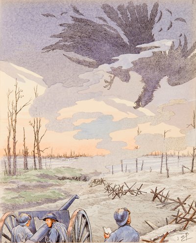 El cañón 75 (alegoría del cañón 75 disparando al águila alemana durante la Primera Guerra Mundial) de pseudonym for Onfray de Breville Jacques Job