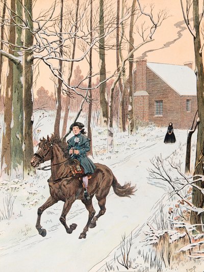 Joven George Washington dejando la casa familiar en 1740 para la Old Field School de pseudonym for Onfray de Breville Jacques Job
