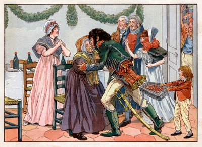 Joachim Murat (1767-1815) besa a su madre en la posada familiar. Grabado por Jacques Marie Gaston Onfray de Breville dit Job (1858-1931) de pseudonym for Onfray de Breville Jacques Job