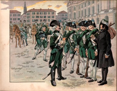 Joachim Murat (1767-1815) se unió al Regimiento de Cazadores de las Ardenas en 1787. Grabado por Jacques Marie Gaston Onfray de Breville dit Job (1858-1931) de pseudonym for Onfray de Breville Jacques Job