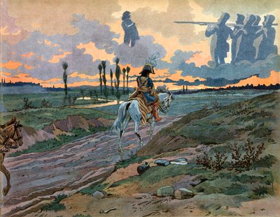 Joachim Murat (1767-1815) regresó a Nápoles después de la derrota de Leipzig en 1813. Grabado por Jacques Marie Gaston Onfray de Breville dit Job (1858-1931) de pseudonym for Onfray de Breville Jacques Job