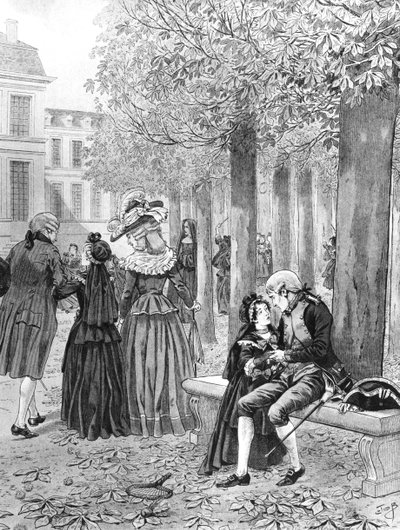Napoleón Bonaparte (1769-1821) a cargo de su hermana Elisa en St. Cyr c.1784, ilustración de 