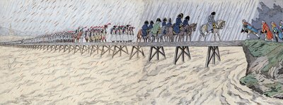 Napoleón I Bonaparte (1769-1821) y su ejército cruzaron el Rin el 1 de octubre de 1805 - Napoleón cruza el Rin cerca de Kehl. de pseudonym for Onfray de Breville Jacques Job