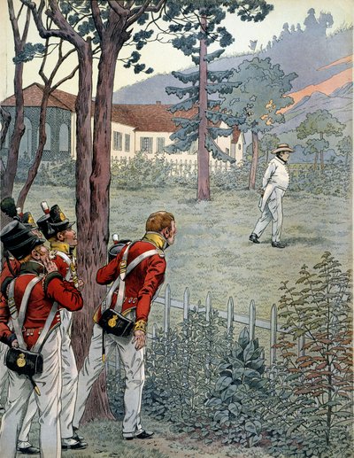 Napoleón I Bonaparte (1769-1821) bajo la mirada asombrada del ejército británico en cautiverio en la isla de Santa Elena de pseudonym for Onfray de Breville Jacques Job
