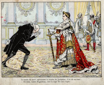 Napoleón y el notario Raguideau, mañana de la coronación 1804 - litografía de Job (Jacques Onfroy de Bréville) de “Le Grand Napoléon des Petites Enfants” 1893 de pseudonym for Onfray de Breville Jacques Job