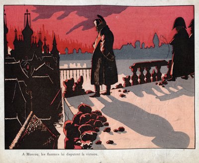 Napoleón contempla el incendio de Moscú - Observa cómo arde Moscú (15-16 de septiembre de 1812) - - litografía de Job (Jacques Onfroy de Breville) de “Le Grand Napoleon des Petites Enfants” 1893 de pseudonym for Onfray de Breville Jacques Job