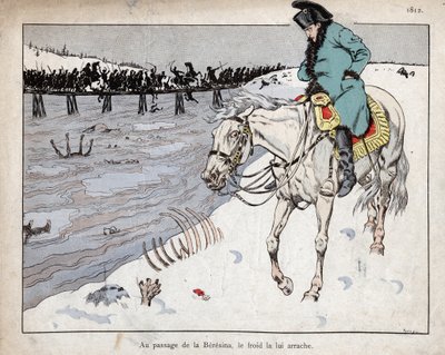 Napoleón observando los restos de su Gran Ejército cruzando el río Berezina en la retirada de Moscú de pseudonym for Onfray de Breville Jacques Job