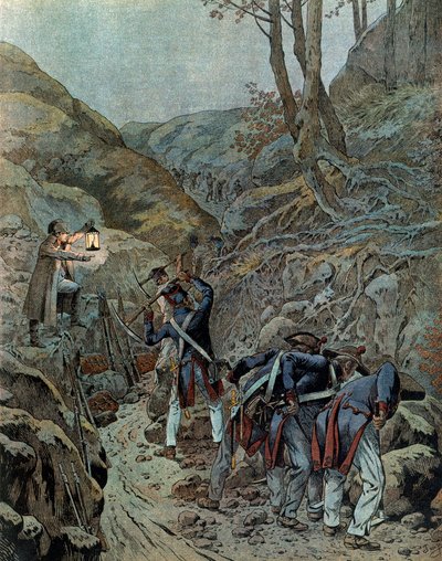 Campaña de Prusia (1806): Las tropas trabajaban para ensanchar un paso para los cañones al pie del Monte Iena en la víspera de la batalla (que se libró el 14 de octubre de pseudonym for Onfray de Breville Jacques Job