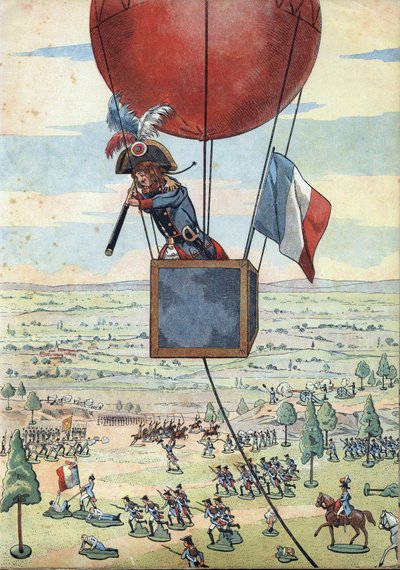 Escena de la historia de Francia en juguetes: La Batalla de Fleurus el 26 de junio de 1794 y el primer uso de un globo de observación por el Capitán Jean Marie Joseph Coutelle (1748-1835) con una vista larga - En "Juguemos una historia: Francia escenificad de pseudonym for Onfray de Breville Jacques Job