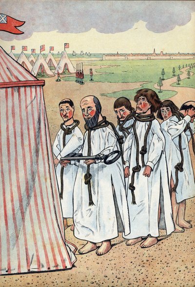 Escena de la historia de Francia en juguetes: Los burgueses de Calais. El sitio de Calais en 1347 y la devoción de Eustache de Saint Pierre, el más conocido de los seis burgueses de Calais, que fue al rey de Inglaterra Eduardo III para suplicar por la grac de pseudonym for Onfray de Breville Jacques Job