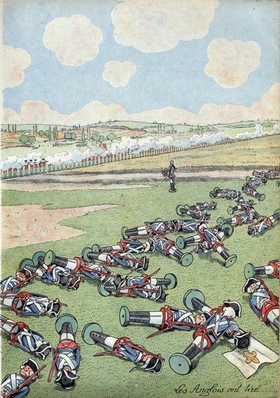 Escena de la historia de Francia en juguetes: Guerra de Sucesión de Austria (1740-1748). Tropas de infantería del ejército francés asesinadas por los ingleses en la Batalla de Fontenoy el 11 de mayo de 1745. de pseudonym for Onfray de Breville Jacques Job