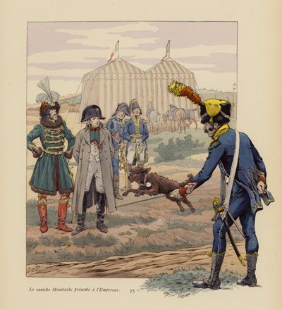 El perro Bigote presentado a Napoleón (litografía en color) de pseudonym for Onfray de Breville Jacques Job