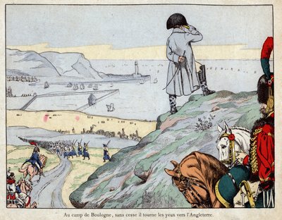 Proyecto de ataque a Inglaterra por el ejército inglés dirigido por Napoleón desde el campamento de Boulogne-sur-Mer en marzo de 1803 - litografía de Job de pseudonym for Onfray de Breville Job