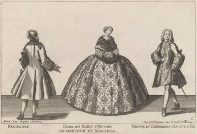 Redingote/Dama en Traje de Invierno con Manguito/Chaqueta y Adorno de Tela de Oro de published by Jacques Chéreau