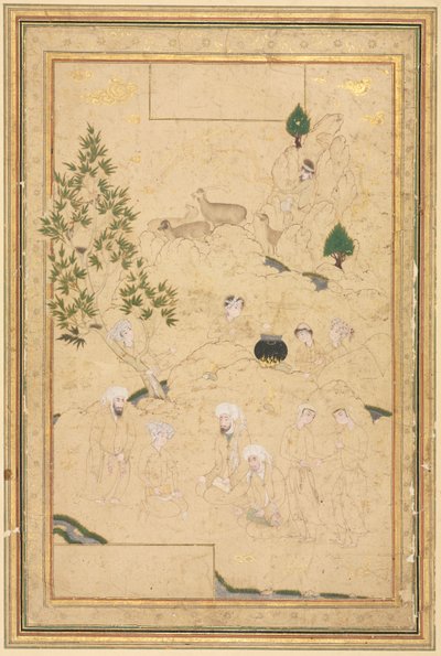 Picnic en las montañas; Ilustración de una sola página de style of Muhammadi