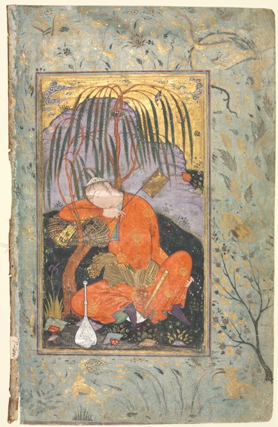 Joven durmiendo (verso), Ilustración de un manuscrito de una sola página de style of Riza yi Abbasi